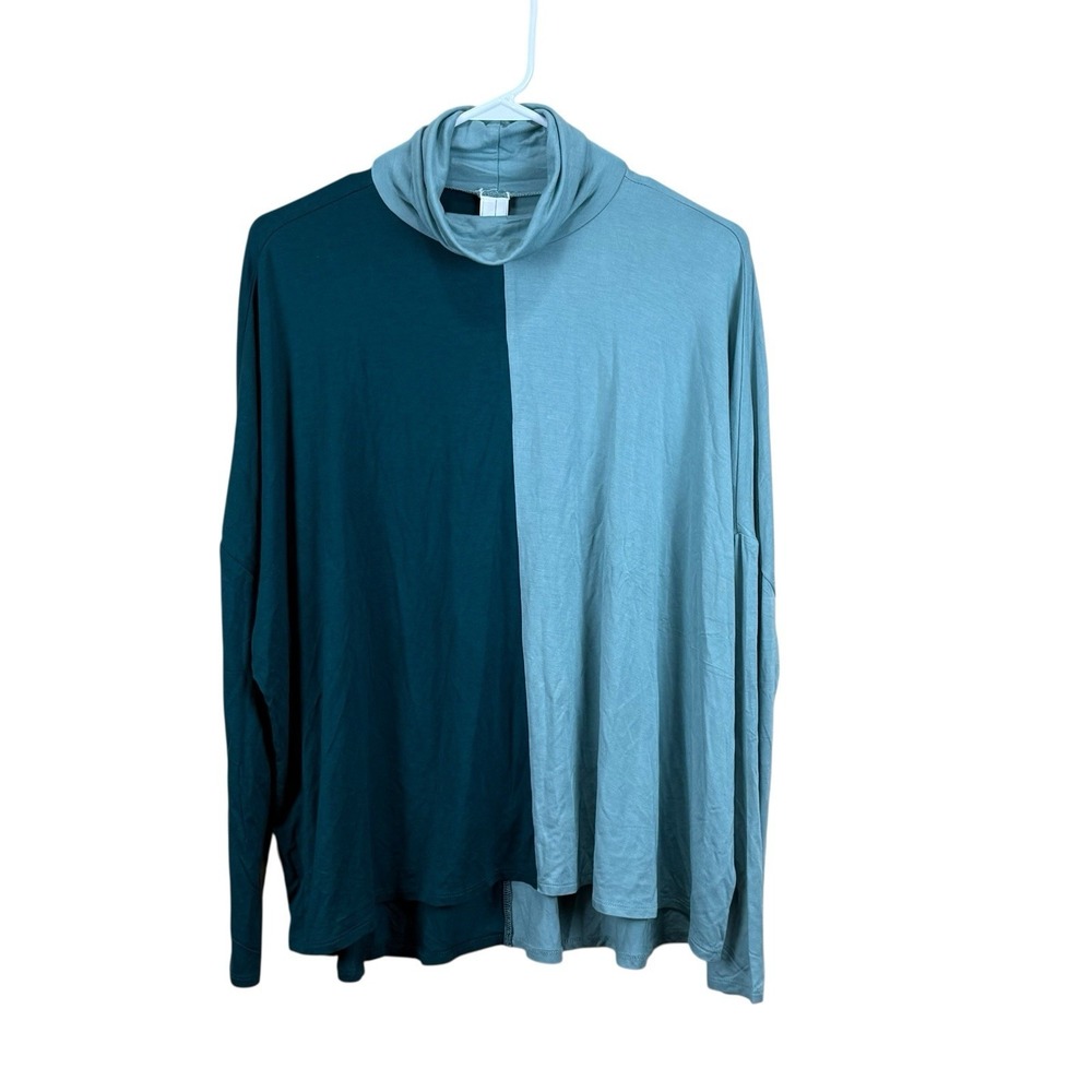 Wynne Layers Color Block SoftKNIT Mock Neck Top Green Size Large